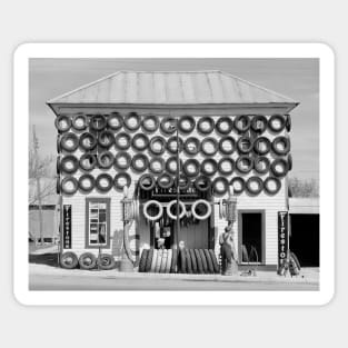 Tire Shop, 1940. Vintage Photo Sticker